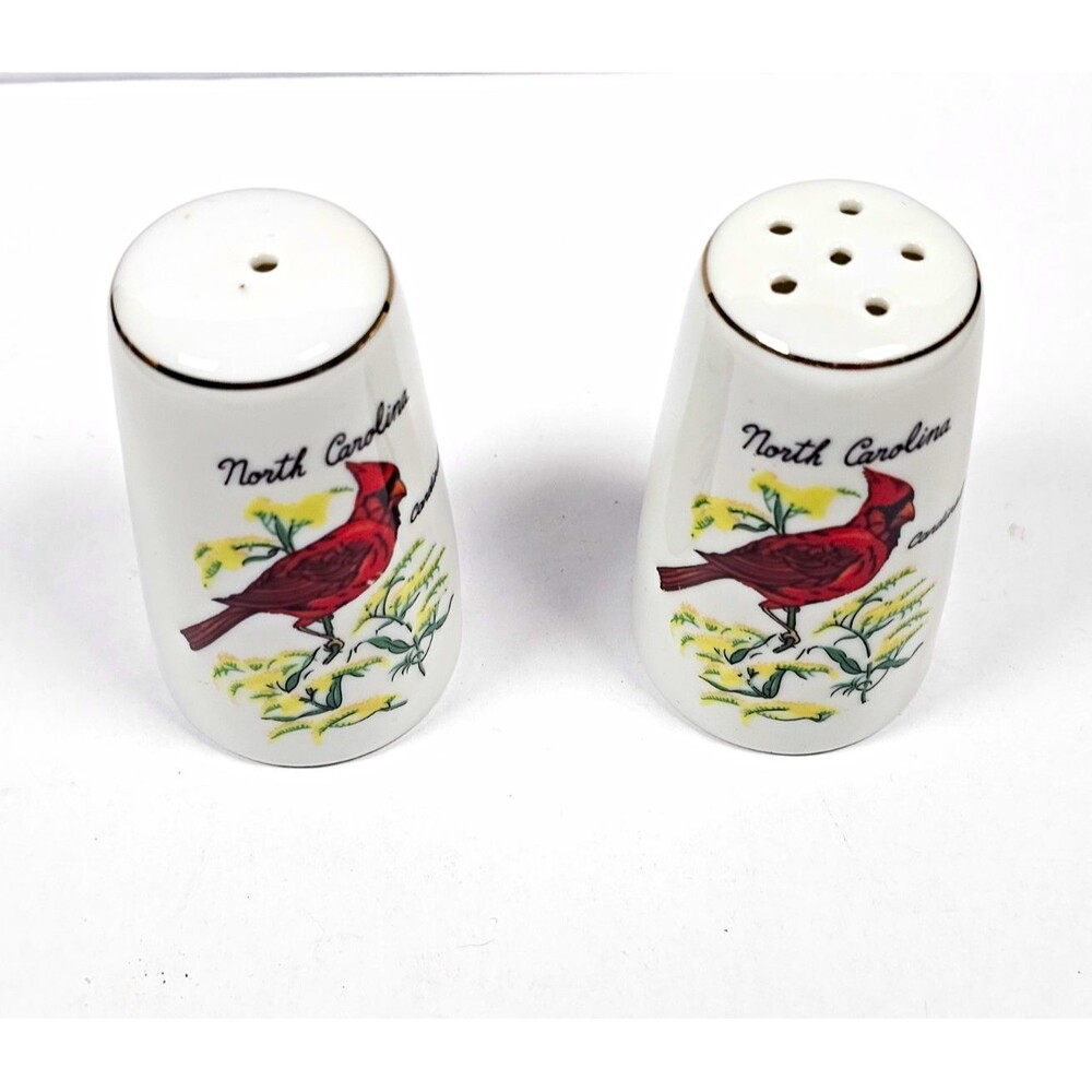 North Carolina Cardinal Bird Salt Pepper Shakers Ceramic Set of 2 White Red